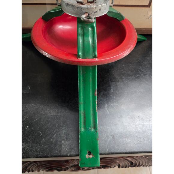 Vintage 1940s Metal Christmas Tree Stand Red & Green Adjustable Mid Century - Picture 5 of 8
